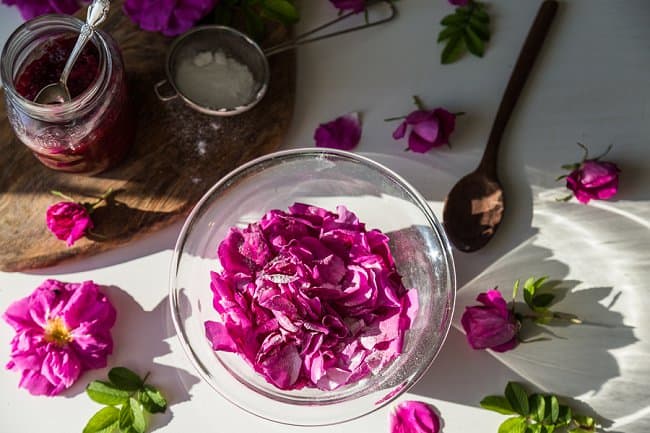 image of preparing rose petals used to make diy essential rose water at home