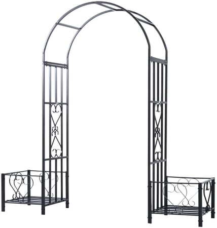 metal garden arch with planter boxes